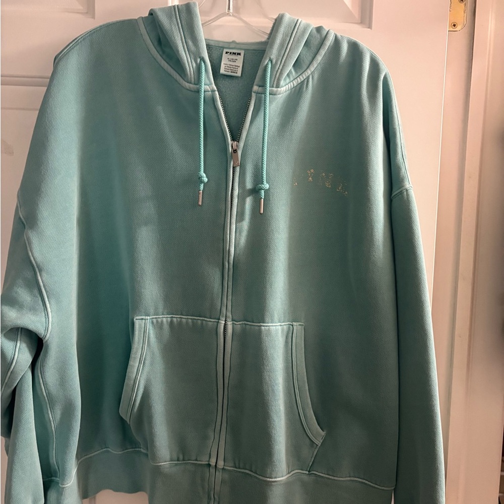PINK Victoria's Secret Light Teal Zip-Up Hoodie